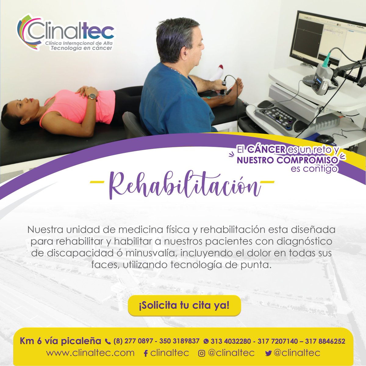 clinaltec's tweet photo. Un completo portafolio de servicios para el tratamiento integral del cáncer: #Rehabilitación y #fisiatría, #soportenutricional y #psicologíaoncológica https://t.co/AIFsoaqEcs