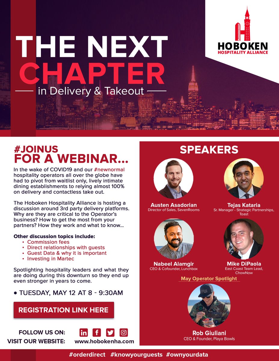 HobokenHoha's tweet photo. Don't miss our next webinar on Tues 5/12 from 8-9:30am. Register here: https://t.co/9HGkvCJpN5
Big thanks to @ToastTab @SevenRooms @chownow @playabowls
#orderdirect #knowyourguests #ownyourdata https://t.co/v1vib5l8L8