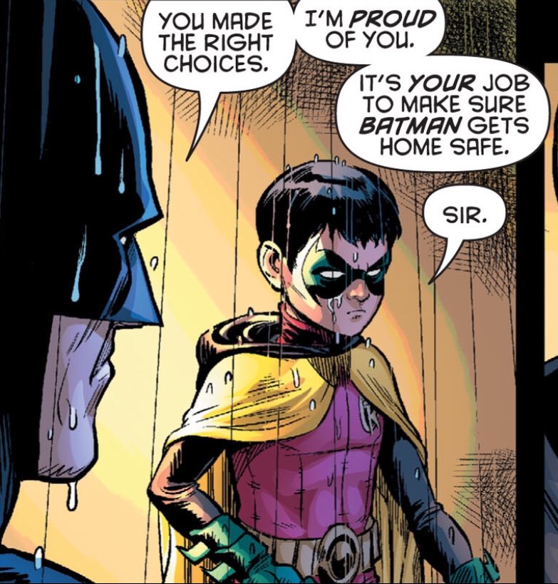 ももん Batman And Robin 09 11 16 ブルース バットマン ディック を無事に連れ帰るのがお前の役目だ ダミアン 分かった Nightwing 16 16 ダミアン だが忘れるな お前がこんな状態のときは誰かがみてないとお前は自滅しかねないんだから