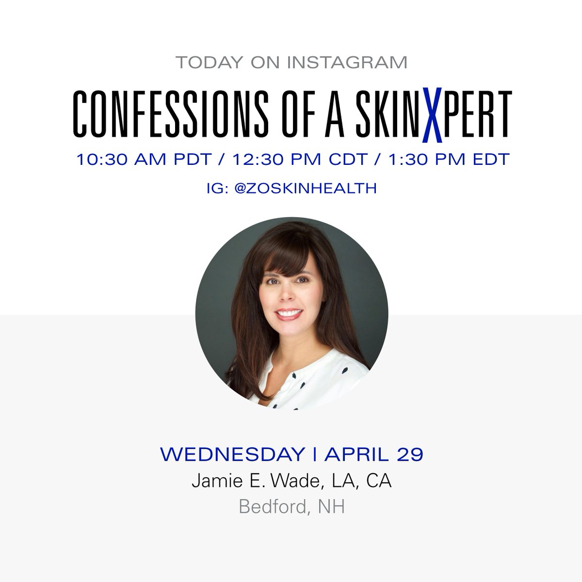 zoskinhealth's tweet photo. Join us today on IG for a new episode of #ZOSKINCONFESSIONS with 2020 #ZOCrew member, Jamie E. Wade, LE, CA as she shares her at-home skincare and self-care tips! #ZOSKINTAKEOVER https://t.co/Rj6uod8ZWy