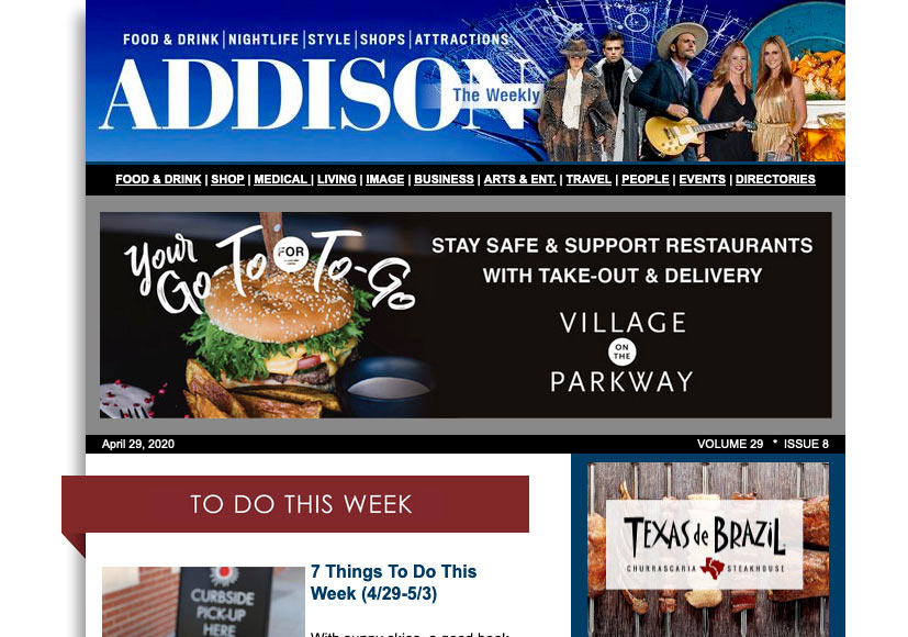 AddisonMagazine's tweet photo. E-News Weekly 04-29-20: 7 Things To Do This Week, Movies to Stream in May, #AddisonEats B... https://t.co/bODiX8g8UI https://t.co/VIfpwDuc7A