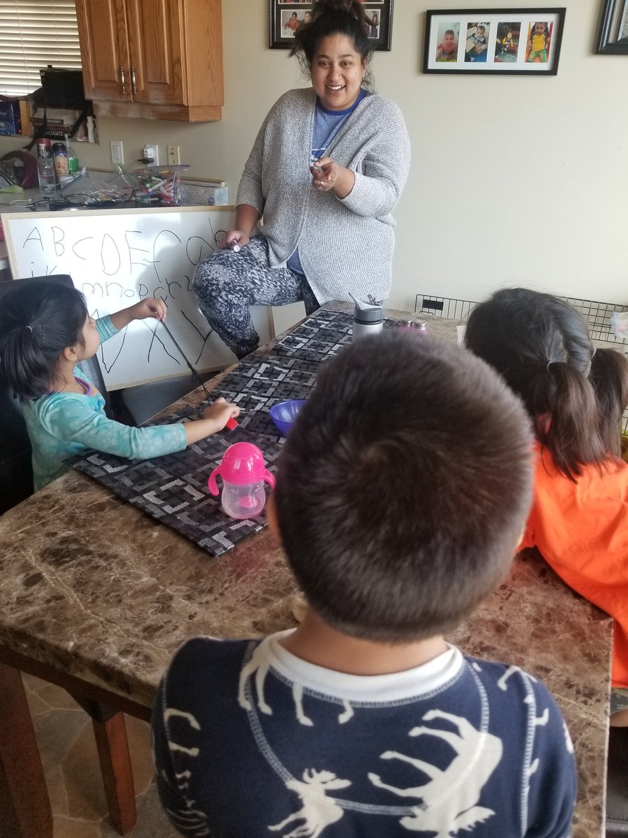 Jeelaniu's tweet image. Home learning for normalcy! The whitebord came out. With three @FMPSD teachers in the house - these kids will be beyond ready! @JeremyHiscock @njeelani #ABlearningathome #FMPSDlearningathome
