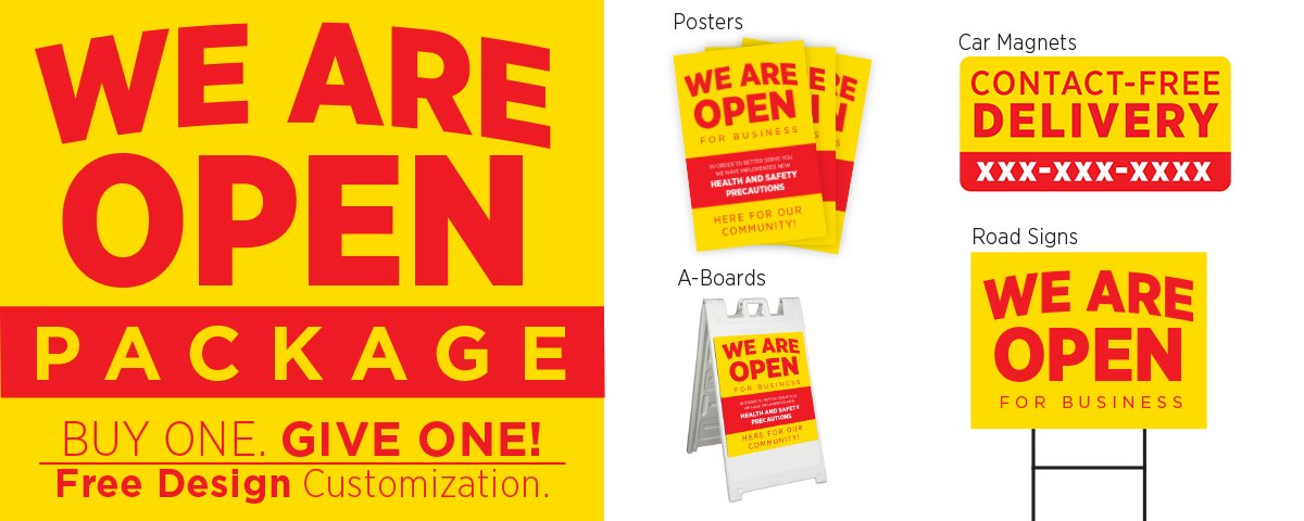 mosographics's tweet image. This might be the best deal out there for stores that are re-opening after COVID - BOGO (give one or get one) on a whole bunch of signs with FREE design customization: moso.link/openagain