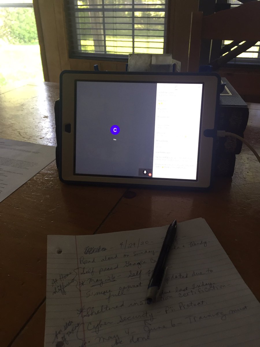 cmsegala's tweet photo. Work at Home Wednesday. Finding the best light from the window to look good on a Google Meet can be challenging. But there’s always the “cancel video view” button 😂 @CES_Cheetahs @GISDhealth #GISDWorkfromhomeWednesday https://t.co/BZIxoHCKUN
