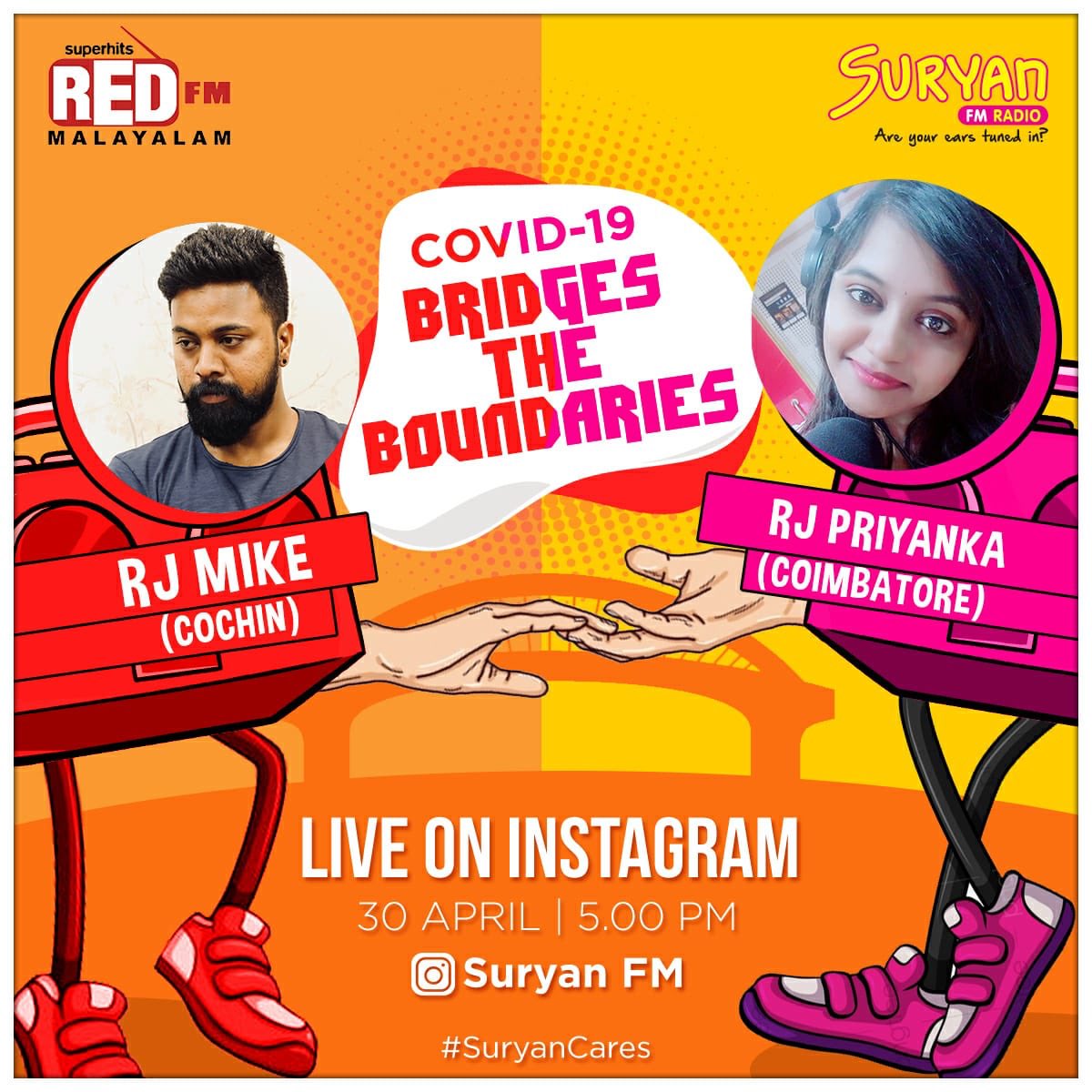 SuryanFM's tweet photo. Two RJโs bridges the boundaries ๐ฅ
Catch @rj_priyankaa Live on Suryan FM Instagram page with @iam_rjmike from @redfmmalayalam , 30 April @ 5 PM ๐
.
#SuryanFM #SuryanFMLive #SuryanCares #RedFM #2languages #2RJs #FunLive #Live #FM #Radio #radioshow #Instagram #Instalive https://t.co/9pEC6HuwZ0