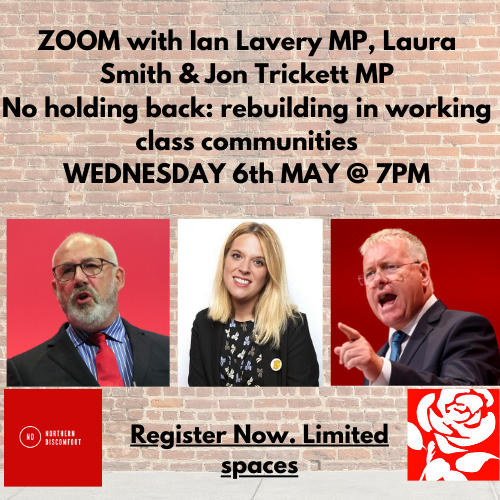 jon_trickett's tweet photo. Join me, Ian Lavery and Laura Smith next Weds at 7pm.

Building on the idea in Northern Discomfort, come and have your say and discuss: No holding back: rebuilding in working class communities.

Register now using the following link: https://t.co/qAKIeiNCyO https://t.co/GTSWh25huw