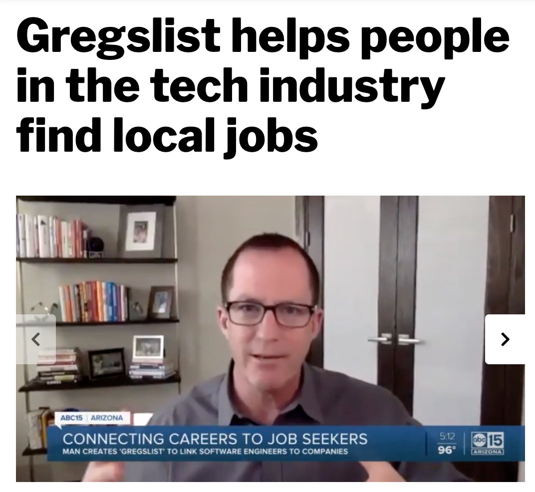 ABC15 TV news in Phoenix featured Gregslist last week on how Gregslist is helping experienced software industry professionals find jobs in Phoenix during the crisis.
abc15.com/rebound/gregsl…
#rebound #yesphx