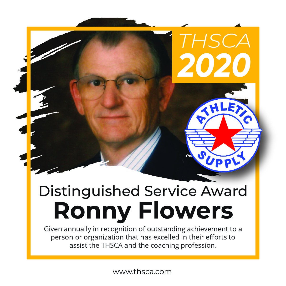 THSCAcoaches's tweet photo. Presenting our 2020 Distinguished Service Award to Ronny Flowers!
Thank you for the service you have provided for coaches around the state. The absolute best man.
#THSCALegend https://t.co/uwOU0yuFf7