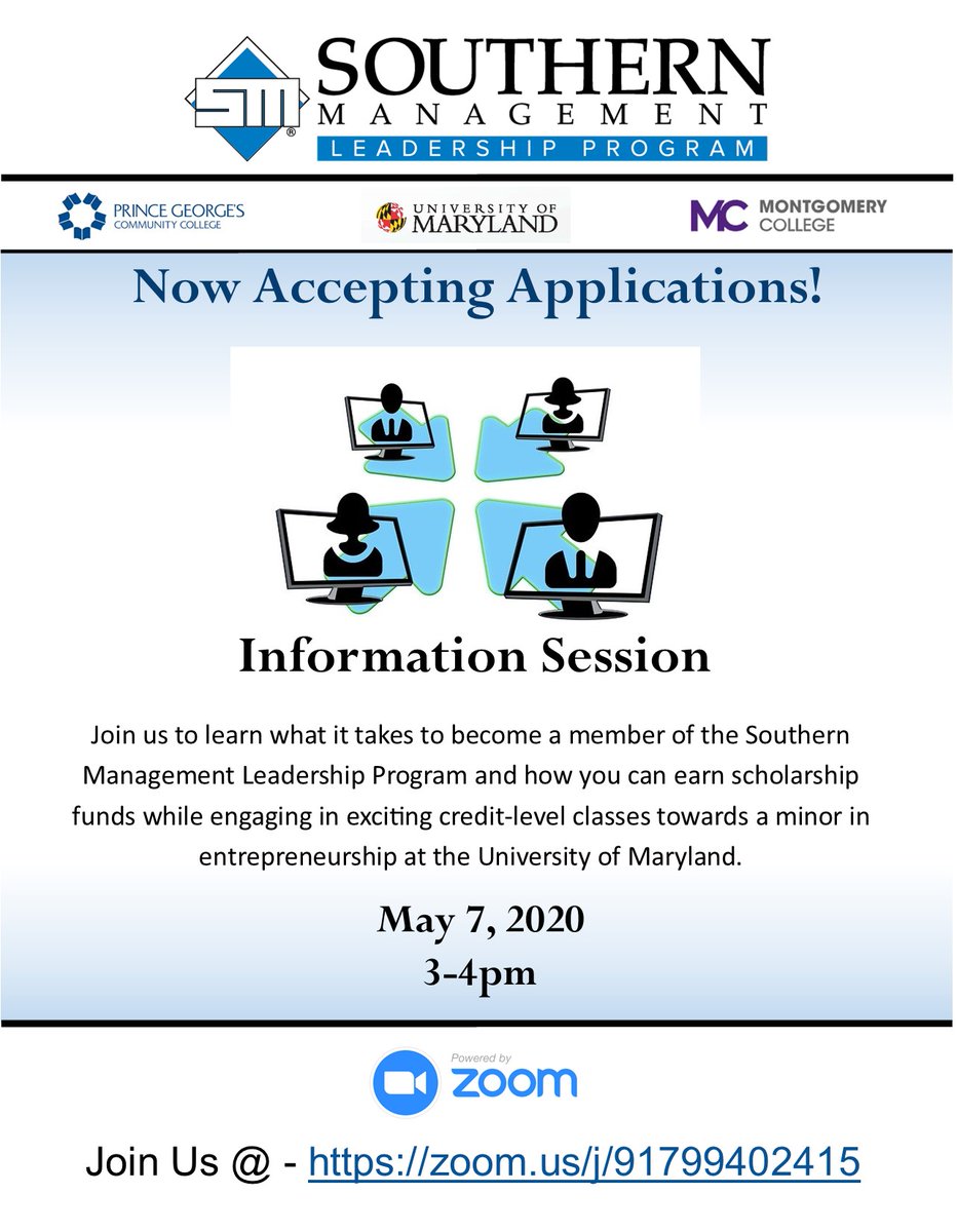 SMLPPGCC's tweet photo. Now Accepting Applications! Join us to learn what it takes to become a member of the Southern Management Leadership Program at Prince George's Community College and Montgomery College. #PGCC #SMLP #Scholarship #leadership https://t.co/UWO6aEpuju