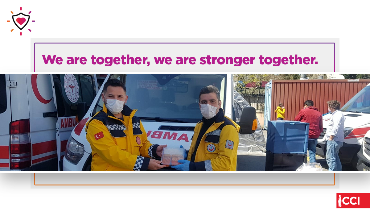 Healthcare professionals struggling with Covid-19 continue to work devotedly, day and night. 
As our colleagues at CCI Dudullu Headquarters switch to the remote working system, we support them with our headquarter's meals both noon and night. Stay strong, stronger together!
