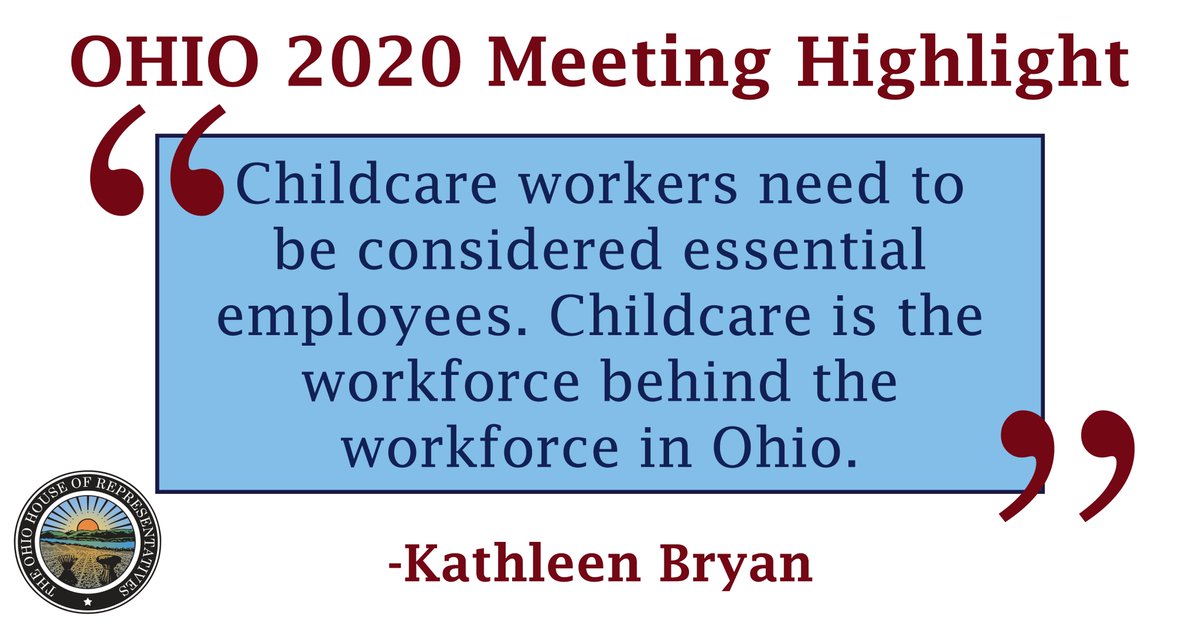 OHTaskForce2020's tweet image. Kathleen Bryan returned to today&apos;s task force meeting to give follow-up testimony after the testimony she gave last Friday. Hear why she believes childcare centers should be deemed essential by re-watching her testimony at ohiochannel.org/collections/oh…