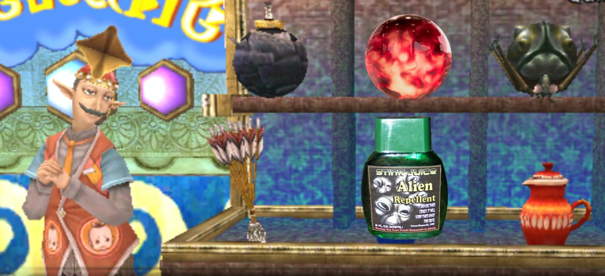 In light of recent events, Chudley in our Castle Town division is sell Alien repellent for 200 rupees. It totally works... sometimes...