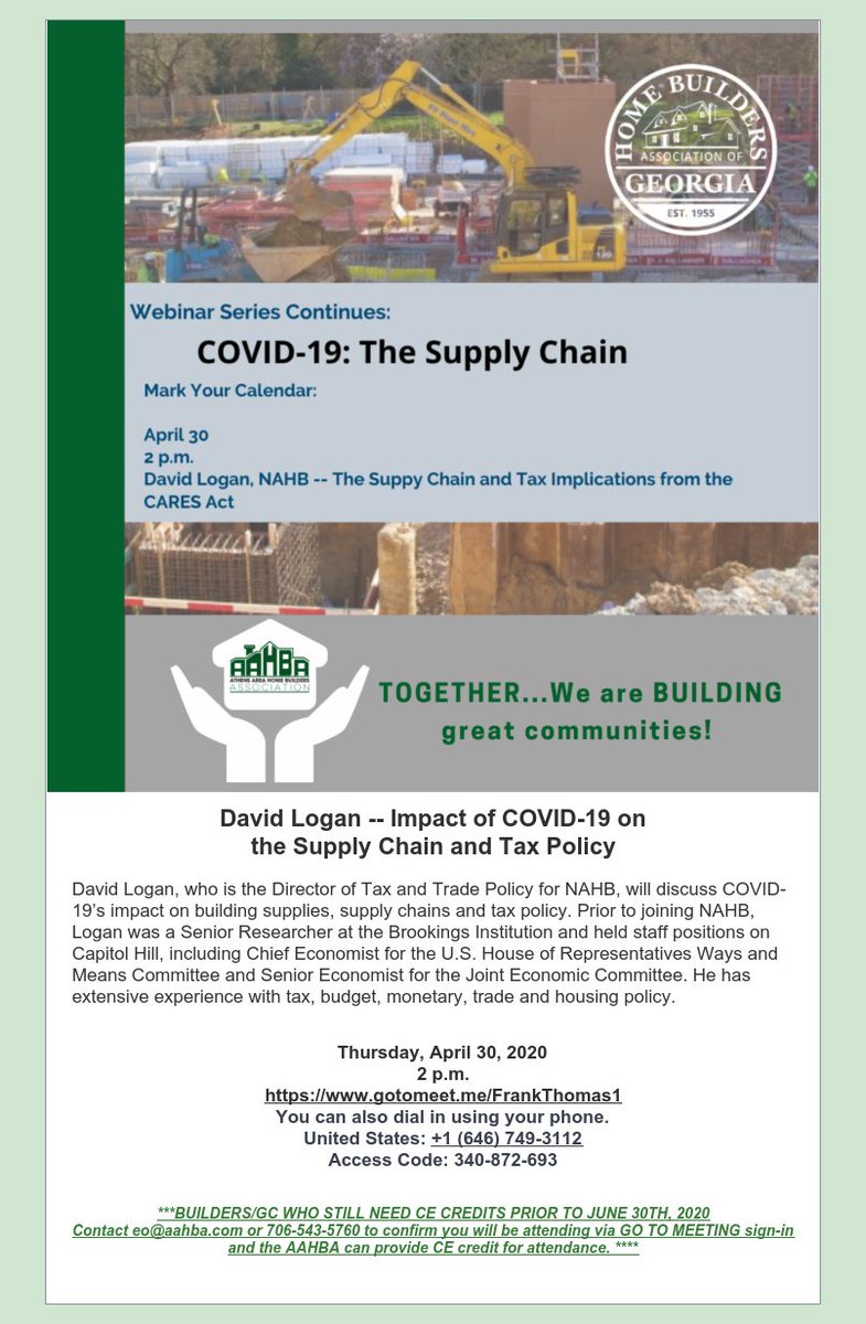 AthensAreaHBA's tweet photo. Don't miss this informative webinar! 
COVID-19: The Supply Chain
#AAHBA #Togetherwearebuildinggreatcommunities https://t.co/5jDmjHeNtp