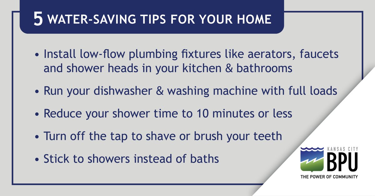 KCKBPU's tweet image. Many of us are spending plenty of time at home these days. Which means much more cleaning, hand washing, cooking, and laundry. Here are some simple tips to help lower your water use &amp;amp; save on water bill costs💧.

#WaterWednesday #WaterTips #WaterWise