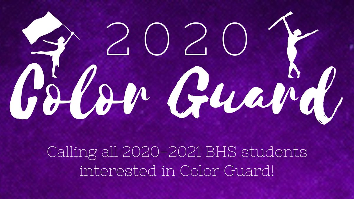 If you love to dance and perform, Color Guard is for you! Color Guard is open to all students in 9th-12th grade. No experience needed - we'll teach you! Due to the school closure, there will be no auditions this year. Sign up at the link below! 
forms.gle/sQRTHQrYa5gVyM…