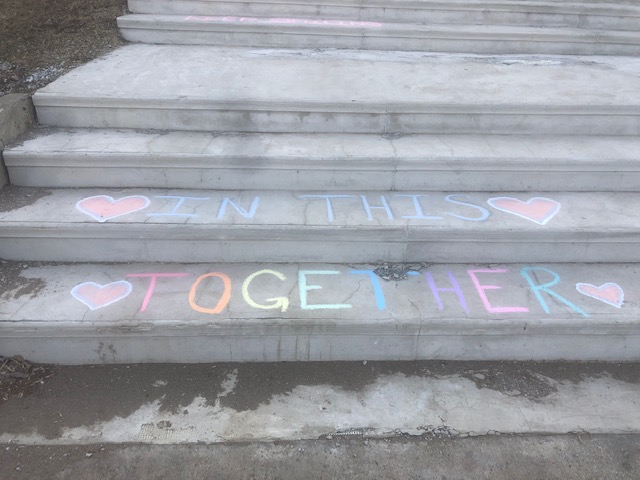 HPSWildcats's tweet image. Our staff continues to send positive messages to our students - this time our instructional assistants put their art skills to the test with a chalk message on our front steps. #ABLearningAtHome #btps28