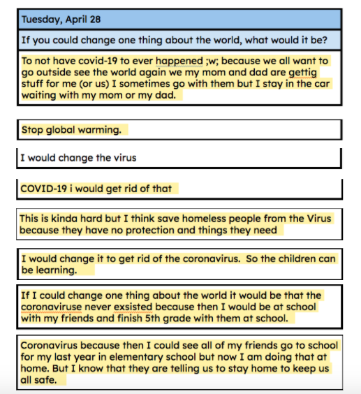 Yesterday's writing prompt was "If you could change one thing about the world, what would it be?" These kids have the biggest hearts. I'm so lucky to be their teacher. #WTShines