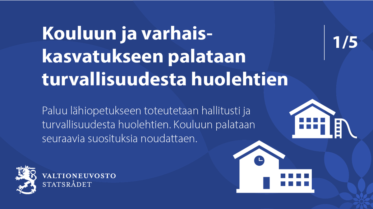 okmfi's tweet photo. Paluu lähiopetukseen tapahtuu hallitusti ja turvallisuudesta huolehtien.

THL ja OKM ohjeistavat yhdessä varhaiskasvatuksen ja opetuksen järjestäjiä. Koulutuksen järjestäjät päättävät ohjeiden käytännön toteuttamisesta.

📄 Ohje: https://t.co/Tz7QdU1QDt

#koronafi #koulut https://t.co/YzHkPlm3P4