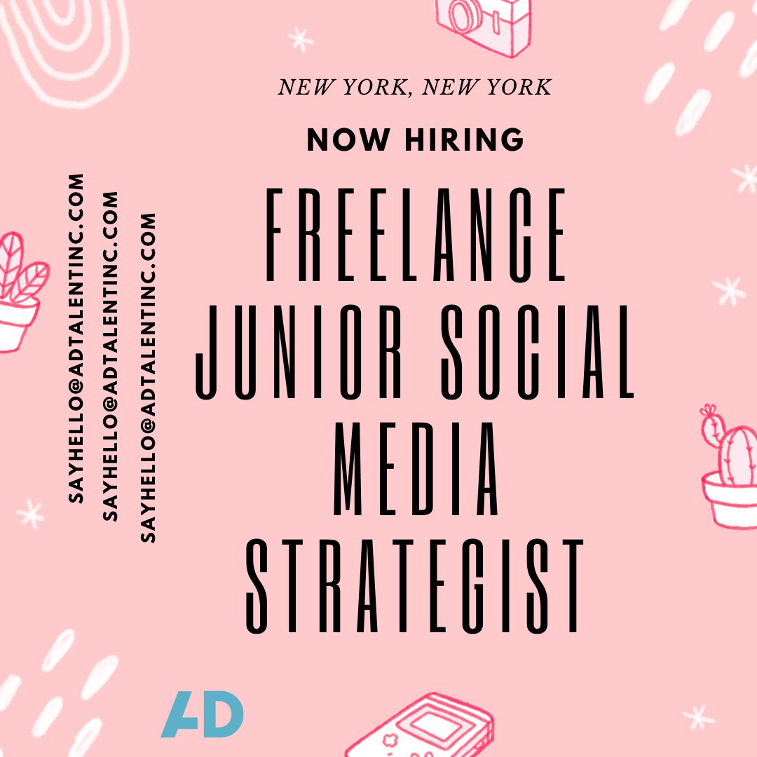 AD Talent is looking for a Freelance Junior Social Media Strategist to join us. Someone with a passion for engagements on Facebook, Twitter, Instagram, LinkedIn etc. If you're looking to apply your learnings to real-world scenarios, let's chat at sayhello@adtalentinc.com.