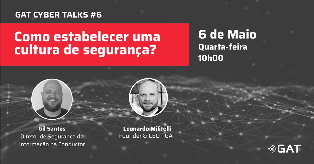 GATInfoSec's tweet photo. Cultura de Segurança da Informação: qual a importância e os melhores caminhos para estabelecer na sua empresa. Como tornar o fator humano mais um ativo e não o elo mais fraco da sua gestão de segurança? Inscreva-se em nosso webinar: https://t.co/X8sK0QQkoF
#ciberseguranca https://t.co/2v75nyeaH3