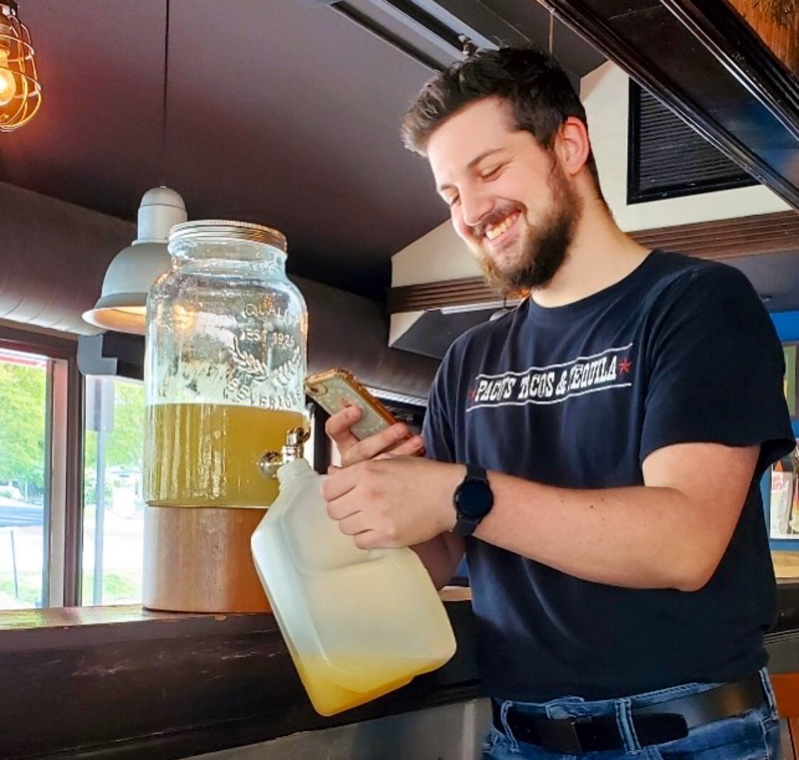 Taking orders and pouring gallons of margarita mix getting ready to open at 4 for take out and delivery!