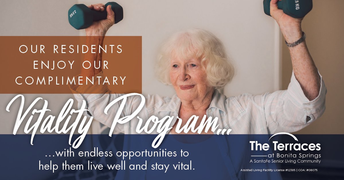 TerracesAtBS's tweet image. Embrace vitality and #Wellness with #TheTerraces! 💪 Our #VitalityProgram places a thoughtful emphasis on overall wellness and independence throughout the continuum of care. Find out what this includes by visiting: bit.ly/3bSCMFx.