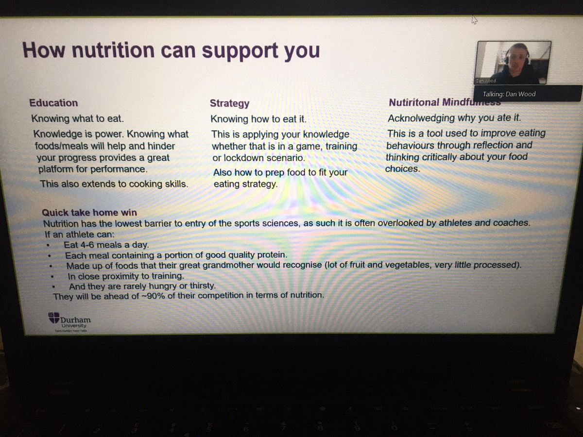 TeamDurhamSC1's tweet photo. A little snippet from our first @TeamDurham ‘Team Talks’ workshop which are happening every 2 weeks on Wednesdays at 3pm! Get involved, tell your team mates &amp; RT to help us reach a bigger audience for our next workshop on 13th May 🙌🏼 #nutrition #psychology #strength #conditioning https://t.co/rShfBwWzxt