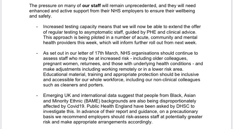 jsbamrah's tweet photo. #COVID19 Pleased that @NHSEngland has finally done the right thing. Even if it’s 23 days after we first wrote to them. All trusts advised that #BAME staff must be risk assessed. @BAPIOUK @KailashChandOBE @RameshMehta15 @sidhuGP @ParagSinghal09 https://t.co/Hy8psKi9aX
