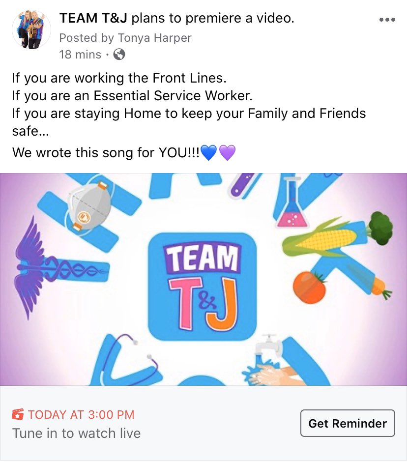 teamtandj's tweet photo. This song is for EVERYONE!!! 
#FrontLineWorkers.
#EssentialServiceWorkers.
Everyone Staying at Home!! Premiering at 3:00pm!!💜💙 #frontlineheros #flattenthecurve #stayhome https://t.co/Z4Oqw3AIN5