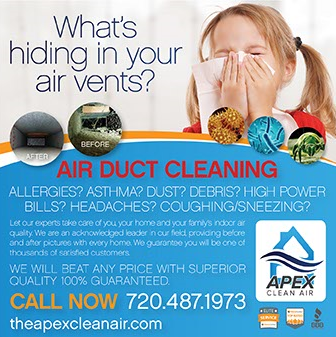 QCSWMag's tweet image. What's hiding in your air vents? Let the experts at Apex Clean Air take care of your indoor air quality &amp;gt;&amp;gt;&amp;gt; buff.ly/2KJMGO7 #qualityconnections #discoversavings #elevatedlifestyle #savings #shoplocal #denver #colorado