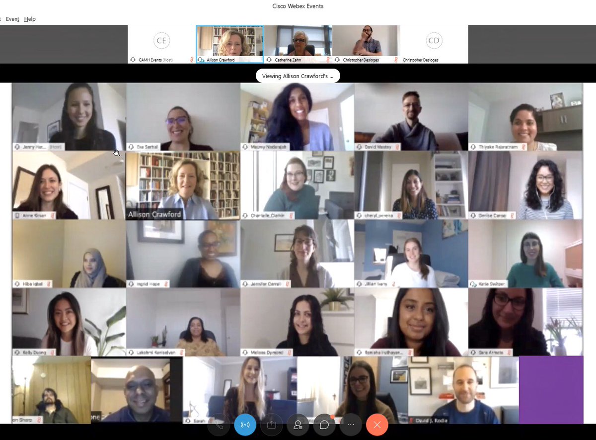 kel_duong's tweet photo. Saw some familiar faces at the virtual CEO Town Hall today. Proud to be part of a #DreamTeam and #OneCAMH 🌟 @CAMHnews @CatherineZahn @Medpoiesis @DCanso @eva_serhal @jennyhhardy @MaureyNadarajah @annefkirvan @SanjSockalingam #VirtualCare #TeleMentalHeath #ApartNotAlone https://t.co/77w9wibSIf