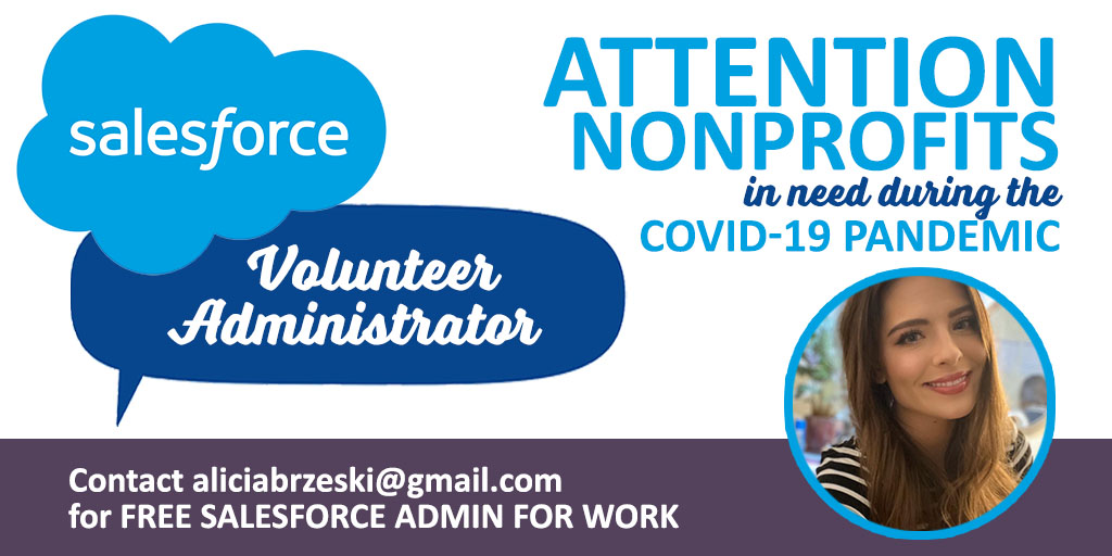 WalnutFriend's tweet image. Looking to help in anyway I can while businesses adjust to the COVID-19 Pandemic! Please contact me if you know of any non-profits who could use my help as a volunteer Admin.
#salesforce #salesforceadmin #nonprofit #nonprofittechnology #nonprofitmarketing #salesforcejobs