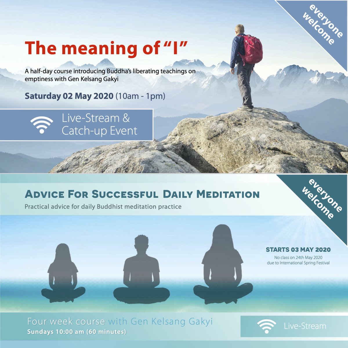 KMC_Nottingham's tweet image. Don't miss a course on Buddha's liberating teachings on emptiness THE MEANING OF "I" plus a 4 week course on how to set up a Buddhism meditation practice ADVICE FOR SUCCESSFUL DAILY MEDITATION. More details of all our courses meditateinnottingham.org/livestream