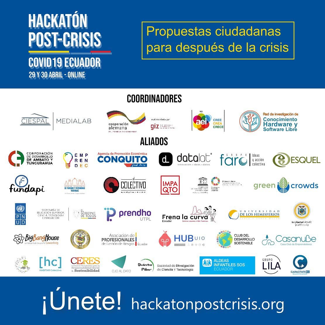 ciespal's tweet photo. Desde #CIESPAL @rubenzavala70 señala que @MedialabCIESPAL busca dar soluciones a grandes retos que se presentan en la sociedad, generando espacios y construyendo formatos que permiten conectar a muchas personas. 
Hoy se desarrolla la #HackatonPostCrisis gracias a 👇👇👇 https://t.co/93JI9HHJX9