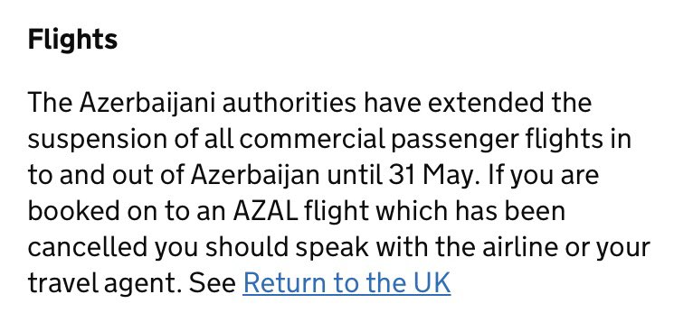 Azerbaijan has today extended the suspension of commercial flights but not far enough to help  #WalesAway fans with June 2020 bookings.  @Azerbaijan  @EURO2020  @foreignoffice  @FAWales  @azalofficial  @ukinazerbaijan