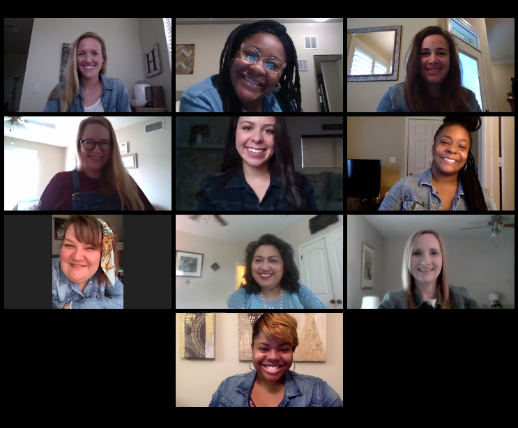 tamustudentlife's tweet photo. @TAMU_HP showing off that sweet @zoom_us gallery view with their denim!
#SAAMTAMU #TAMUDenimDay #SexualAssaultAwarenessMonth https://t.co/wHM9L1DivV
