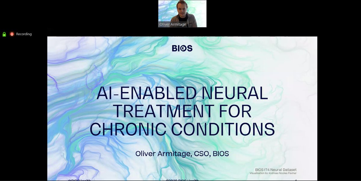 Our Co-Founder @Oliver_Armitage speaking now on #AI enabled neural treatment for chronic conditions at the <a href="/LongevityTech/">Longevity Technology</a> 2020 Conference
