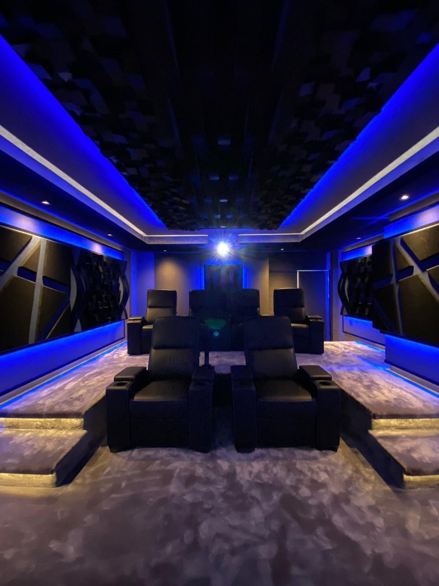 CyberhomesUK's tweet photo. This cinema room 🎥 has a hint of elegance and luxury. This project was fitted with state of the art equipment, reference level sound, D-Box seating and Dolby Atmos sound to create full immersion #Anthem #Vicoustic #Moovia #ScreenExcellence #Sony #homecinema #AV #savant #movie https://t.co/W2ZXk7eXGG