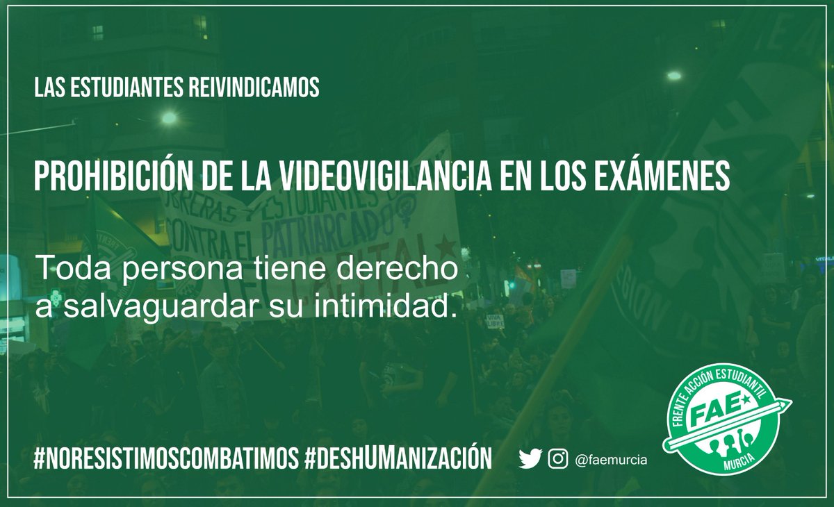 FAEMurcia's tweet photo. ¡Toda persona tiene derecho a salvaguardar su intimidad! 

¡Fuera @UMU de nuestros hogares! 

#NoResistimosCombatimos
#deshUManizacion https://t.co/s7NOOdV6Ni