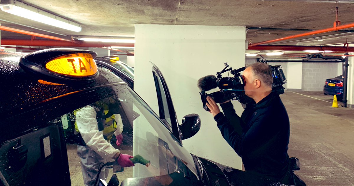 Today we had <a href="/BBCLondonNews/">BBC London</a> pop into our ElectroClean Taxi sanitising station at Harley Street <a href="/QPark_UK/">Q-Park UK</a> disinfecting <a href="/Gett_UK/">Gett</a> taxis with our 30 day protection from <a href="/ecostaticsltd/">Eco Statics Global Ltd</a> #taxi #COVID19 #sprayers #electroclean