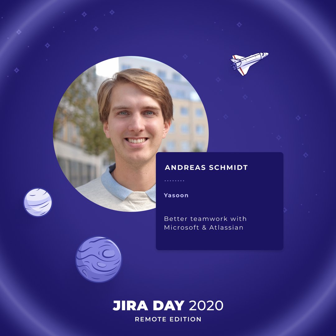 deviniti_voice's tweet photo. 🛰 Next speaker enters our #JiraDayRemote mission!  🧑🏻‍🚀  We introduce Andreas Schmidt from @yasoonOfficial  who will dive into the secrets of better #teamwork with @Microsoft and @Atlassian 🖖
https://t.co/Z1Xy7A5clb https://t.co/no8D95iLJe