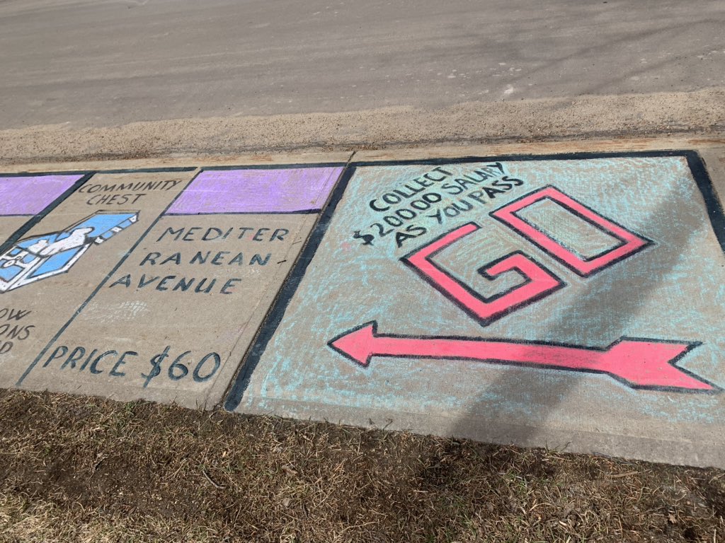 apaulagetics's tweet photo. A Monopoly game board drawn on the sidewalk! #yeg #chalkart #streetphotography https://t.co/zFgV2mWuuV