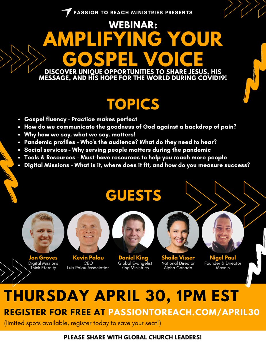 This is going to be 🔥
Register at passiontoreach.com/april30
<a href="/JonLGroves/">Jon Groves</a> <a href="/kevinpalau/">Kevin Palau</a> <a href="/danielking100/">Daniel King</a> <a href="/ShailaVisser/">Shaila Visser</a> <a href="/nigelpaul_com/">Nigel Paul</a> <a href="/Thinke/">Think Eternity</a> <a href="/LuisPalauLive/">Palau</a> @Palau_NGA <a href="/alphacanada/">Alpha Canada</a> <a href="/movein/">MoveIn</a>