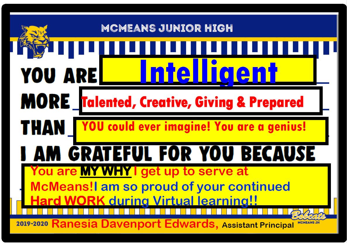 RANESIAEDWARDS's tweet photo. I can't wait for each and everyone of my 6th grade Scholars,
@mc_mcmeans, to receive an Affirmation Poster from me today. I want to celebrate their continued efforts to be great! We are Character Strong at McMeans Junior HIGH!
#deepkindess
# Words Matter
# Intentional
#katyisd https://t.co/gY7eBLvaUI
