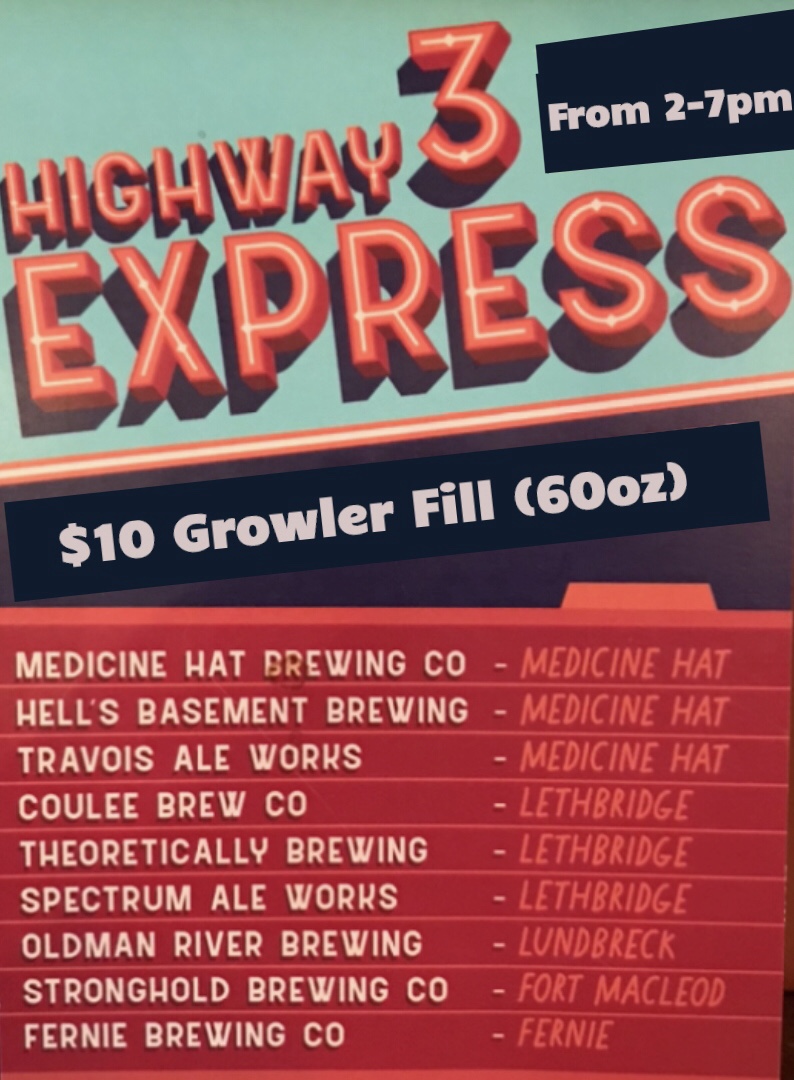 Happy hump day! We are pleased to offer $10 Growler Fills of anything from our Highway 3 Express lineup! Looking for dinner? We also have our Crafted Beef Dip on for $11! Phone 402-329-0123 to place your order for curbside pickup, we will be open from 2-7 today!