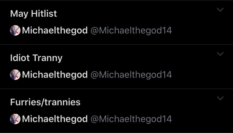 Voidwalker_Mal's tweet photo. So, this asshole just added me to these lists. Note that one’s a hit list. This dingbat is threatening to kill me thinking I’ll be afraid. It’s fucking sad.

Report and block, please. https://t.co/oqwiFeRcQQ