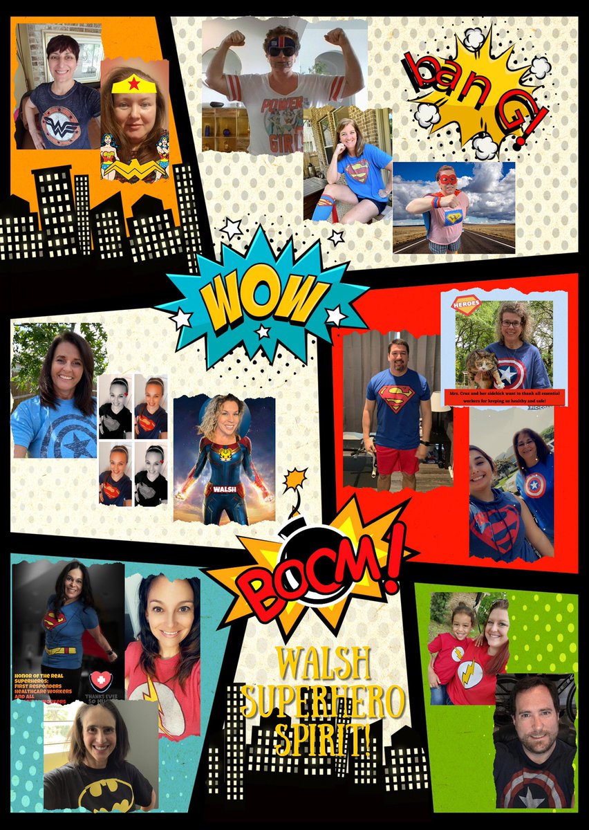 JWalshMSStuCo's tweet photo. Yesterday our teachers wore superhero shirts in honor of our first responders, healthcare workers, nurses, doctors, and essential workers. They’re the real heroes! #mysuperhero #NationalSuperheroDay #walshstrong #rrisdis1family @JWalshMS @RoundRockISD https://t.co/XXEJTcYE2L