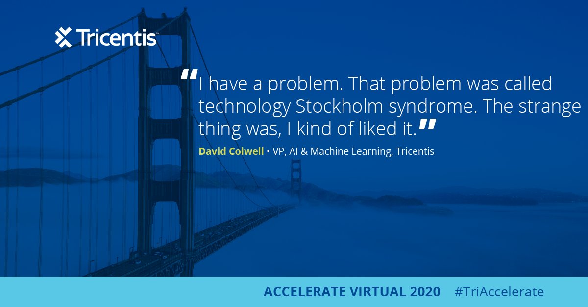Tricentis's tweet photo. David Colwell, VP, AI and Machine Learning on why it's been fun to learn new things and be told you're wrong. #TriAccelerate https://t.co/ORE8kvFeHg