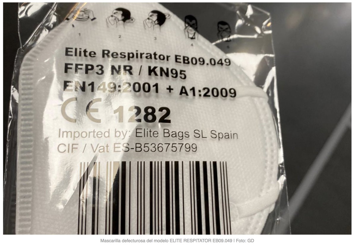 EnfrmraSaturada's tweet photo. - Mascarilla Elite Respirator EB09.049

Verificación realizada el 27/04 en CNMP a solicitud de Subdirección de Prevención de Riesgos Laborales del SAS.
Se testan 3 mascarillas FFP3.
Una cumple como FFP2, las otras dos como FFP1. https://t.co/T3TGB04UYo