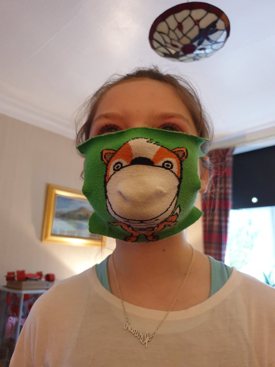 Rowan doesn't need one because she's not going anywhere but she enjoyed experimenting with old socks to make face masks. 🙂
<a href="/LennoxtownP/">Lennoxtown PS</a>